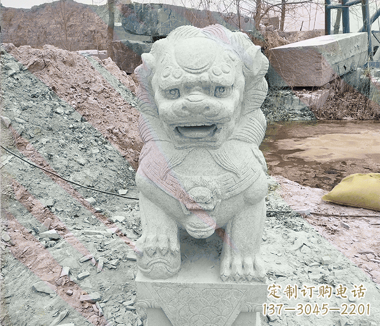 菏泽公园踩绣球狮子动物石雕
