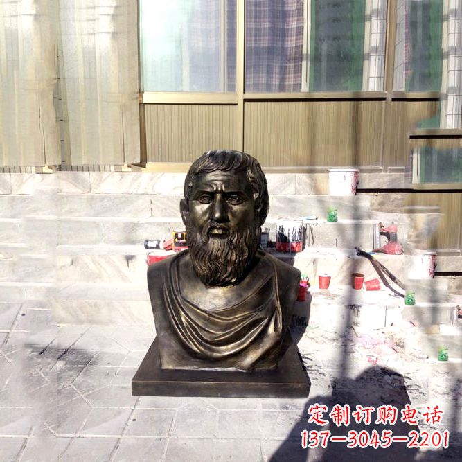 菏泽柏拉图仿铜头像-玻璃钢仿铜世界名人雕塑