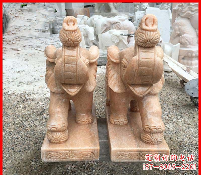 菏泽鼻卷绣球的小象石雕