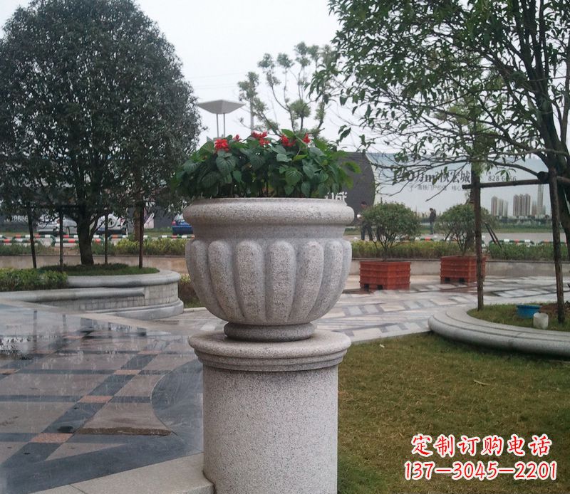 菏泽别墅景观大理石花盆石雕 (2)