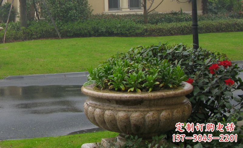 菏泽别墅景观大理石花盆石雕 (4)