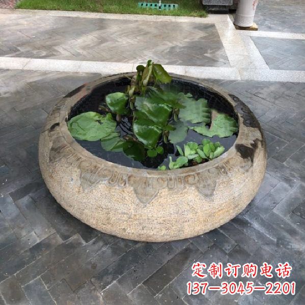 菏泽别墅庭院仿古做旧石雕鱼缸