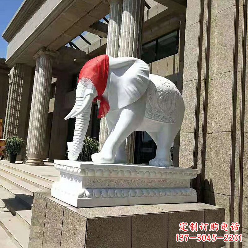 菏泽宾馆酒店看门大象汉白玉吉祥动物石雕