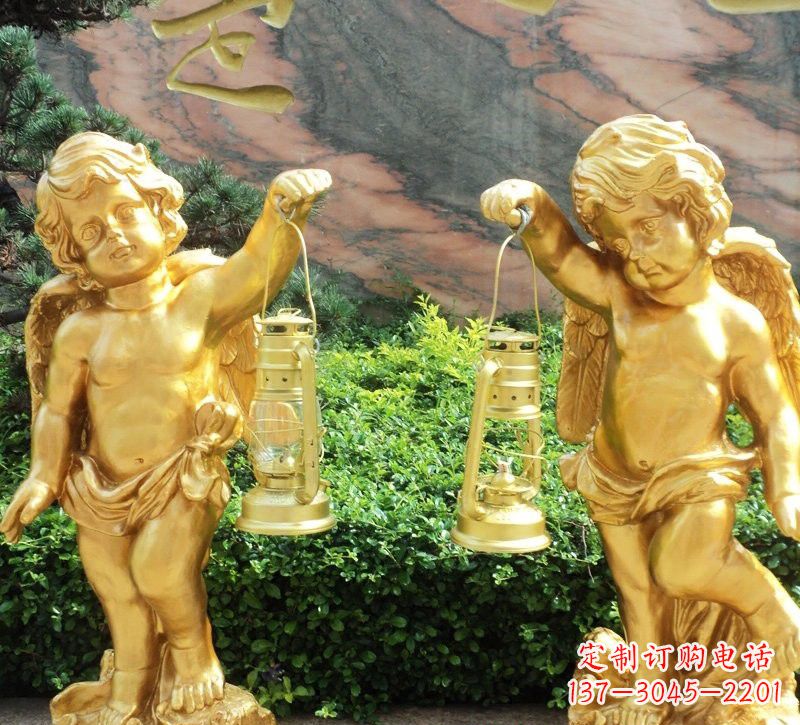 菏泽玻璃钢仿铜小天使路灯陪伴你安全回家