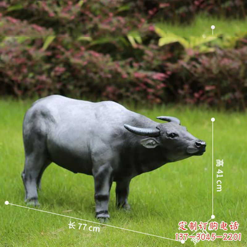 菏泽玻璃钢仿真水牛-公园草坪动物雕塑摆件
