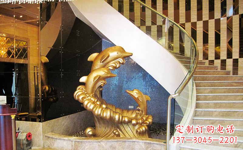 菏泽玻璃钢海豚仿铜动物雕塑