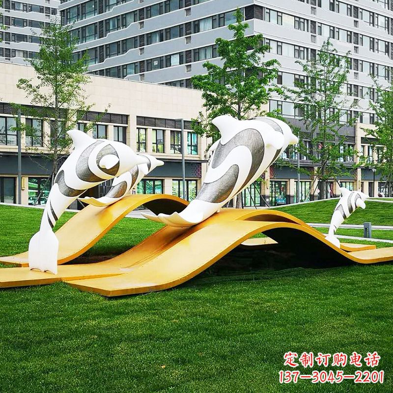 菏泽玻璃钢海豚景观雕塑精致的城市动物雕塑