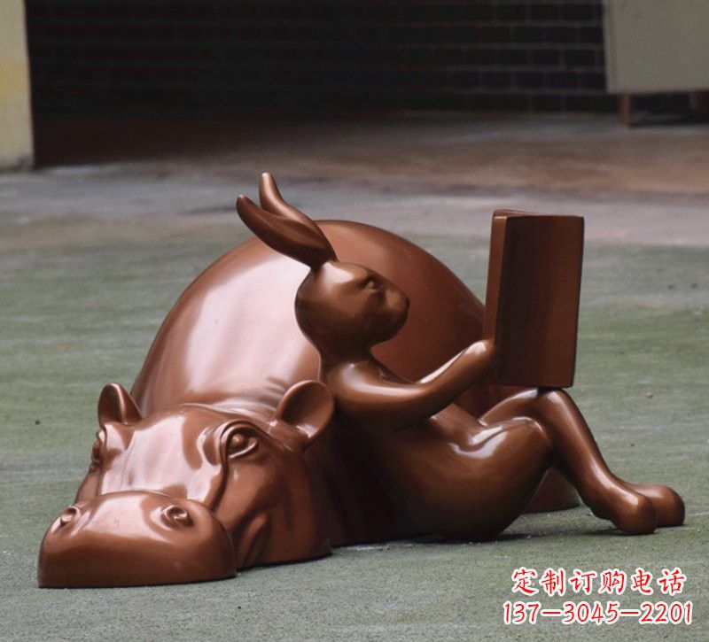 菏泽玻璃钢河马仿铜动物雕塑