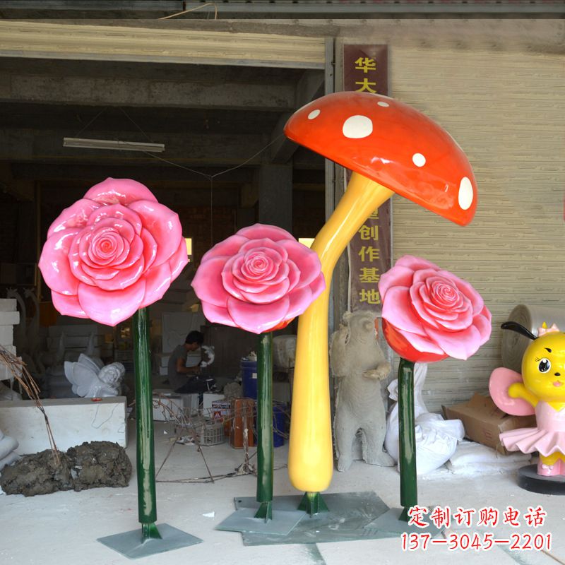 菏泽玻璃钢玫瑰花雕塑摆件