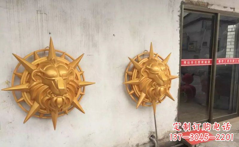 菏泽玻璃钢狮子头仿铜景观雕塑