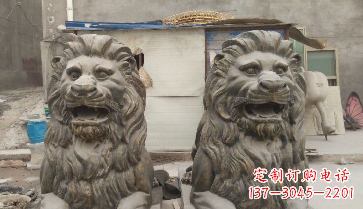 菏泽玻璃钢西洋趴狮仿铜动物雕塑