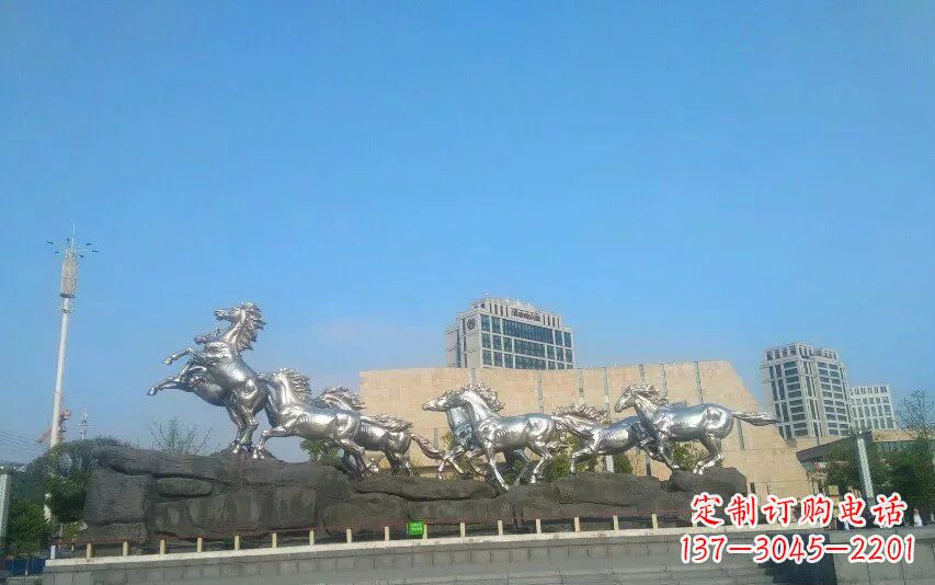 菏泽不锈钢八匹马动物雕塑