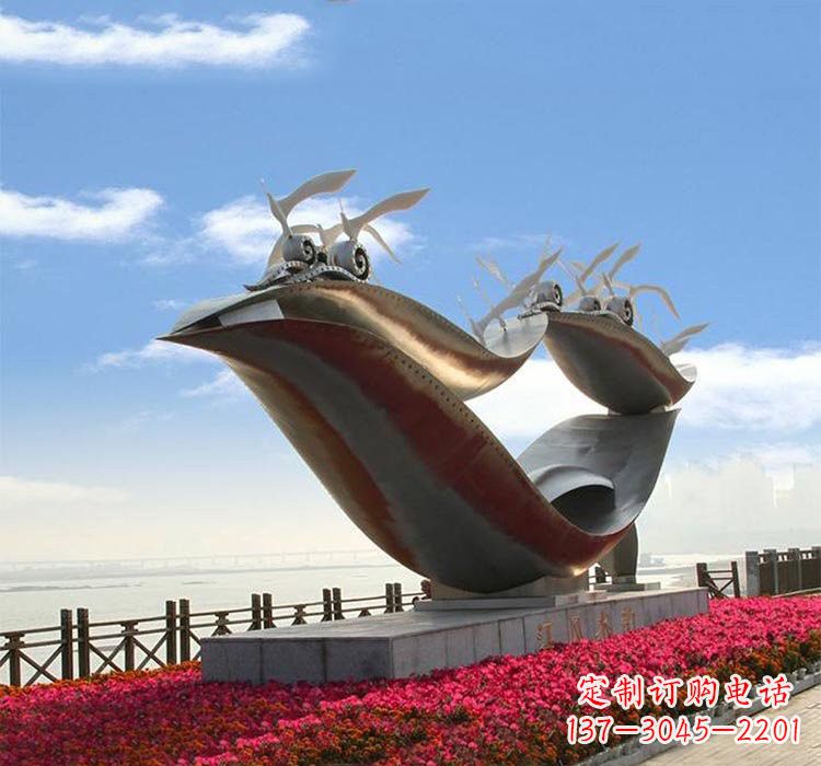 菏泽不锈钢城市抽象船和海鸥雕塑