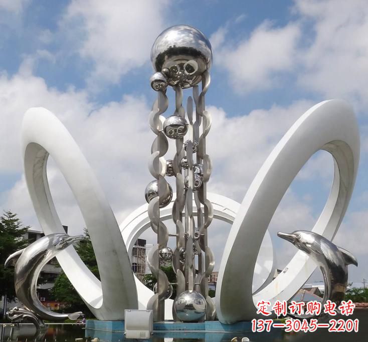 菏泽不锈钢城市艺术海豚雕塑美丽的海洋守护者