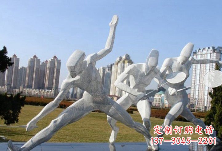 菏泽不锈钢抽象打羽毛球人物雕塑