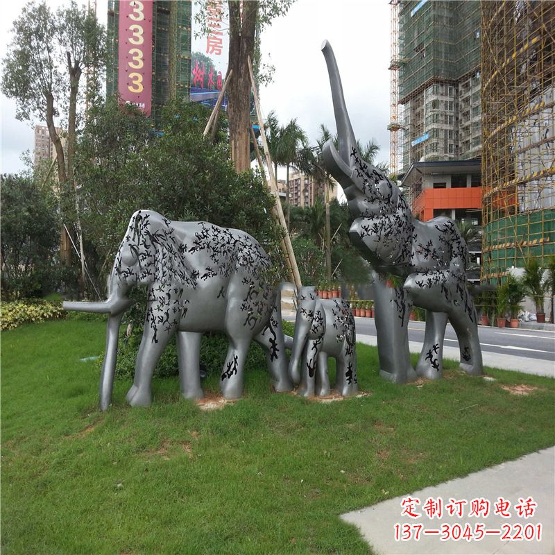 菏泽不锈钢抽象大象雕塑-小区园林草坪雕塑景观雕塑