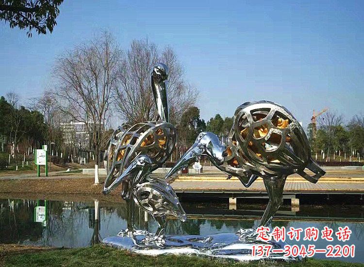 菏泽不锈钢抽象丹顶鹤一家雕塑