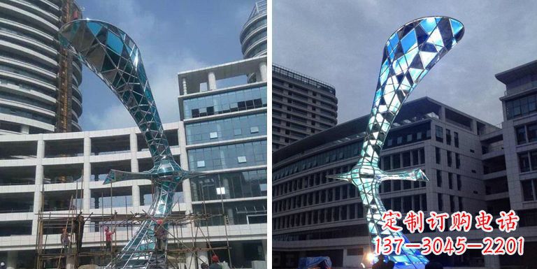 菏泽不锈钢抽象大雁景观雕塑