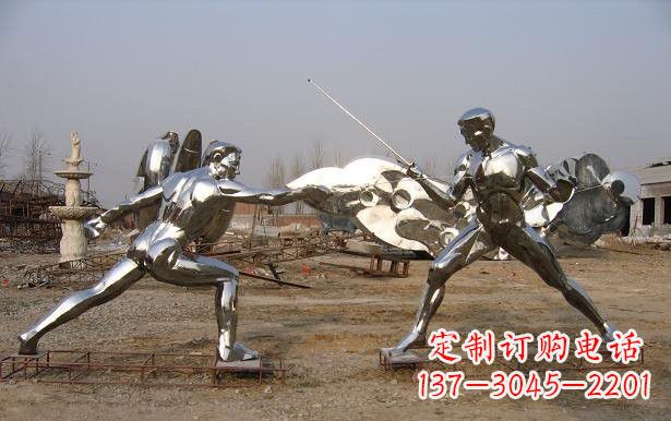 菏泽不锈钢抽象击剑运动员雕塑