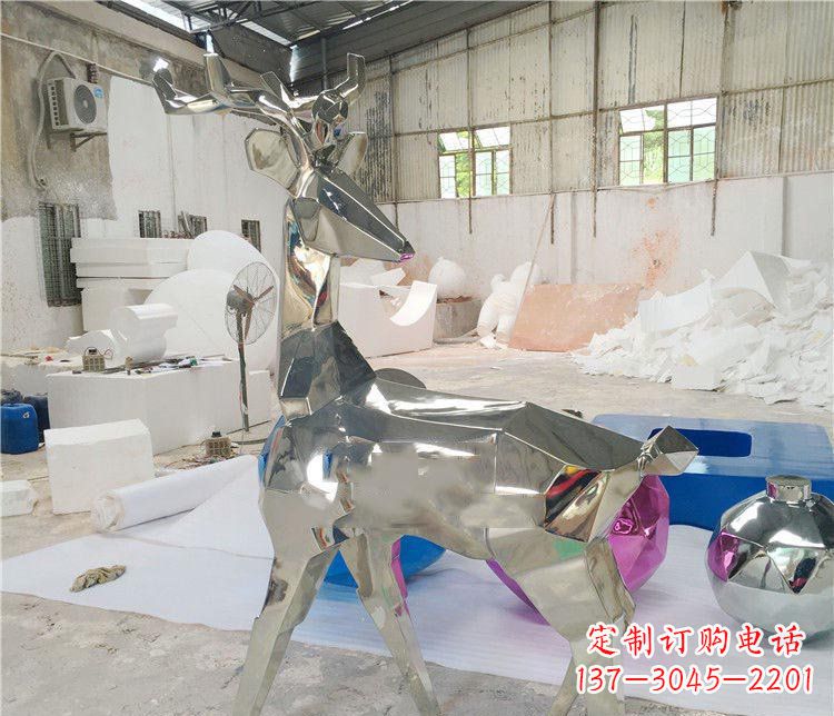 菏泽不锈钢抽象几何梅花鹿动物雕塑