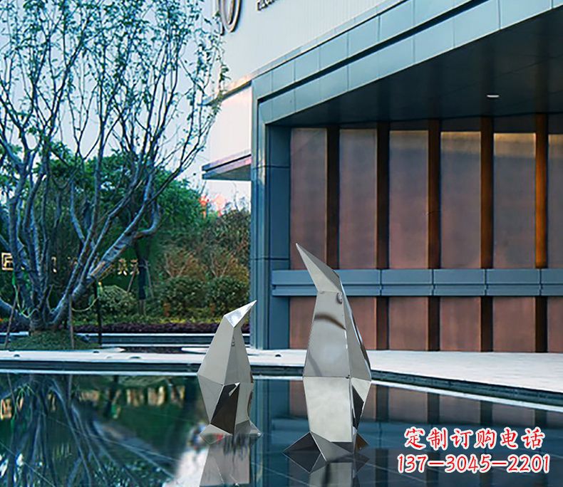 菏泽不锈钢抽象几何企鹅雕塑
