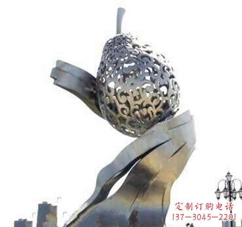 菏泽不锈钢抽象水果梨雕塑