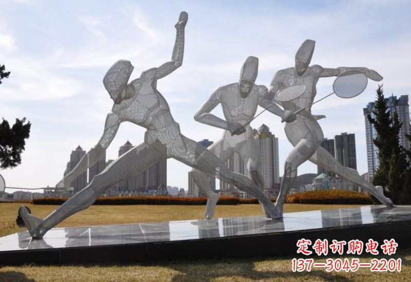菏泽不锈钢抽象羽毛球人物雕塑