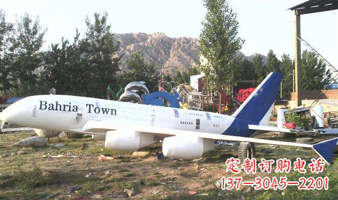 菏泽静静躺在大地上的不锈钢飞机雕塑