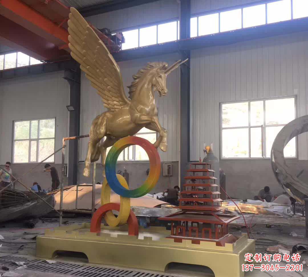 菏泽不锈钢飞马踩圆圈雕塑精美艺术之作