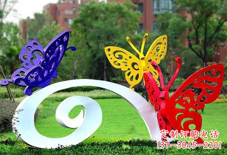 菏泽彩色蝴蝶雕塑，点亮不锈钢公园