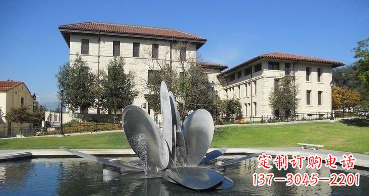菏泽不锈钢公园抽象花朵喷泉雕塑