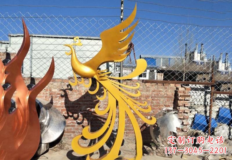 菏泽不锈钢凤凰雕塑——灿烂金色给予城市温暖