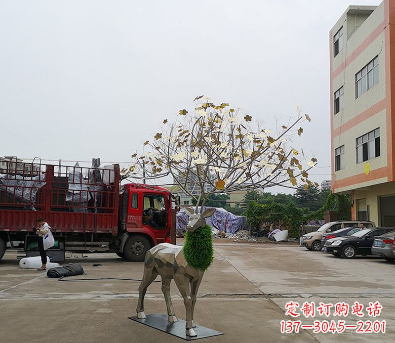菏泽不锈钢公园梅花鹿雕塑 (2)