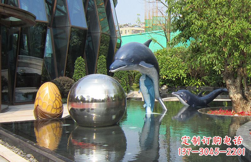 菏泽不锈钢海豚景观雕塑创造精美绝伦的企业公园