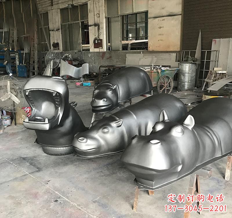 菏泽静态之美22英寸不锈钢河马雕塑