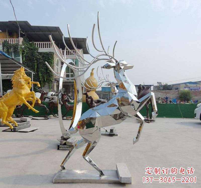 菏泽精美不锈钢镜面动物鹿雕塑