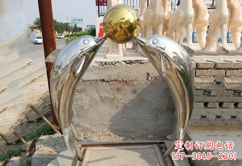 菏泽不锈钢海豚顶球雕塑