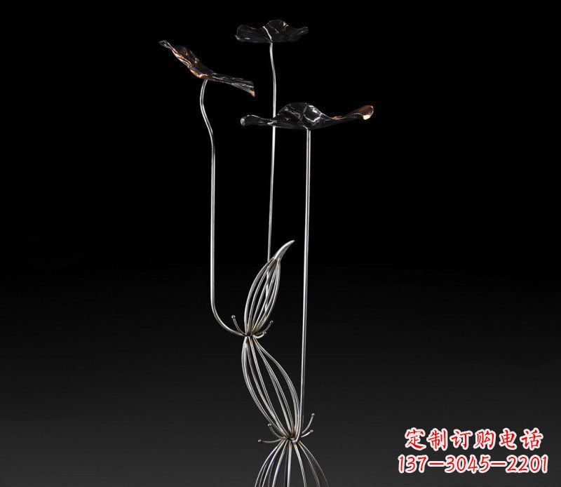 菏泽不锈钢荷叶雕塑——给大厅景观带来清新气息