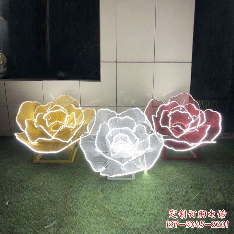 菏泽精美不锈钢玫瑰花灯光雕塑