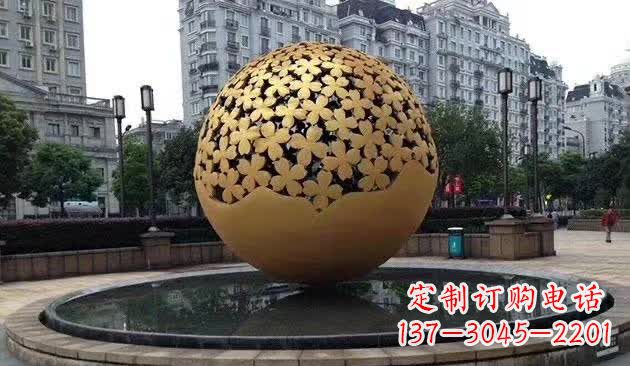 菏泽不锈钢镂空球喷泉雕塑——精致美观