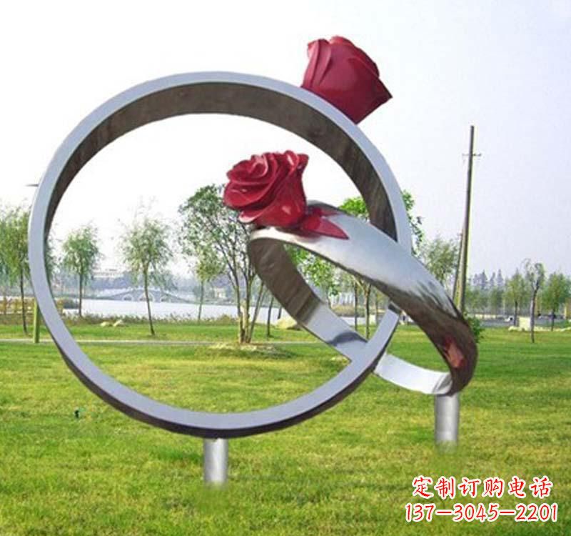 菏泽精美不锈钢玫瑰戒指雕塑