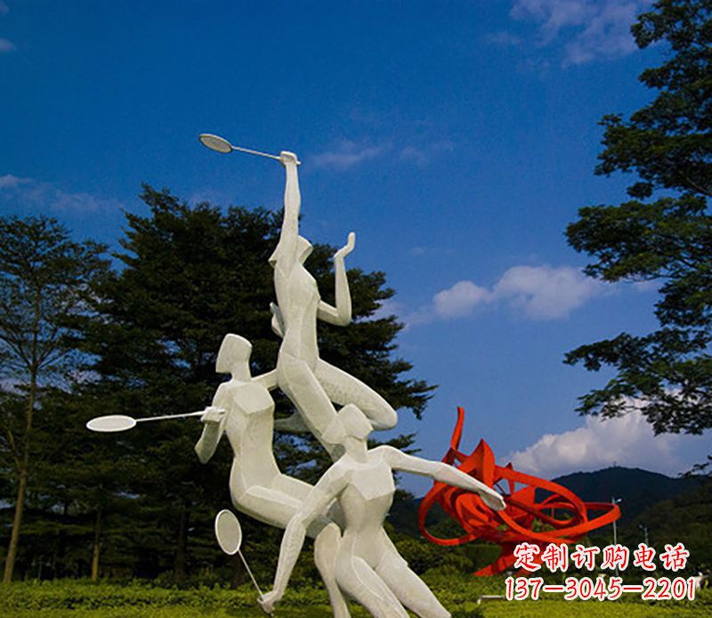 菏泽不锈钢羽毛球雕塑精美线条展现体育热情