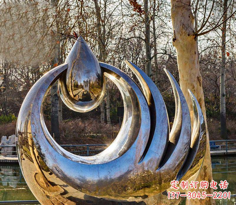 菏泽不锈钢水滴雕塑给园林带来流动的美