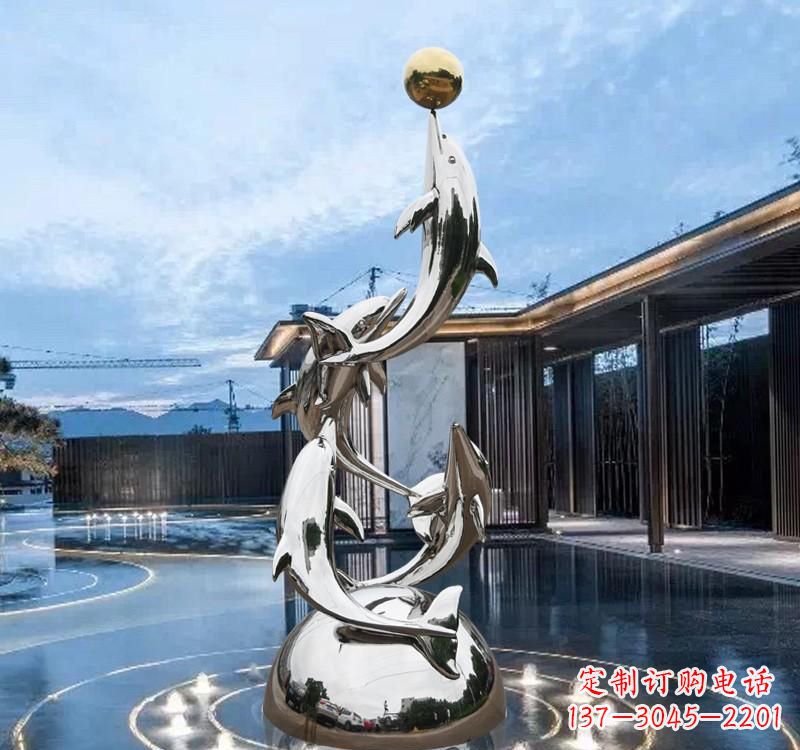 菏泽海豚的优雅身姿——不锈钢水景雕塑