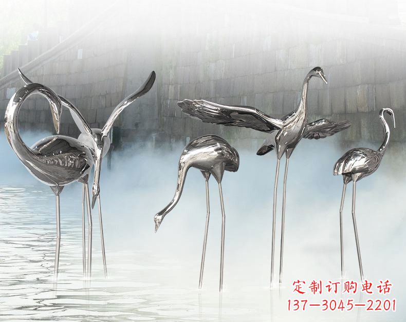 菏泽不锈钢仙鹤飞鸟雕塑传承传统文化
