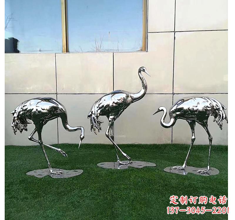 菏泽不锈钢现代镜面仙鹤雕塑