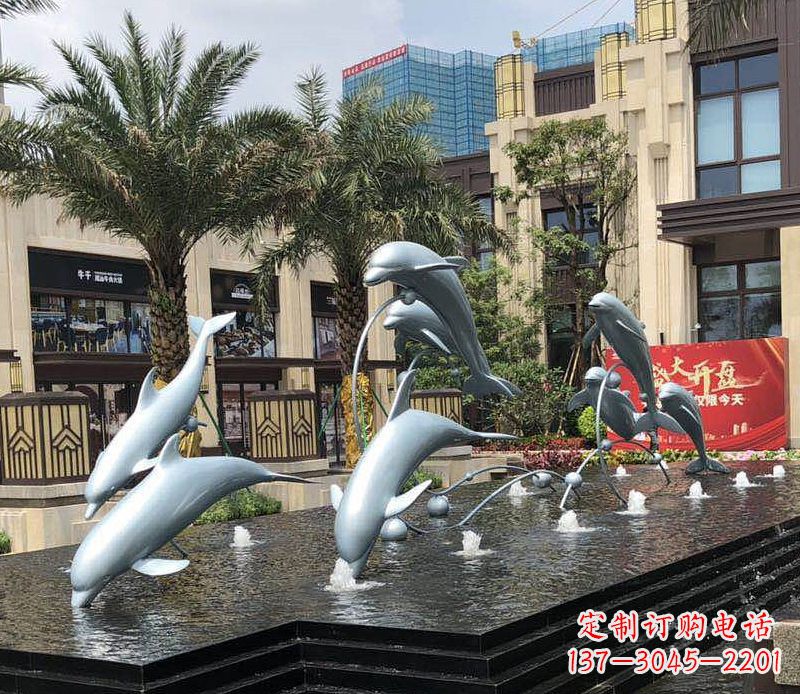 菏泽不锈钢海豚跳跃喷泉雕塑美丽的艺术装置