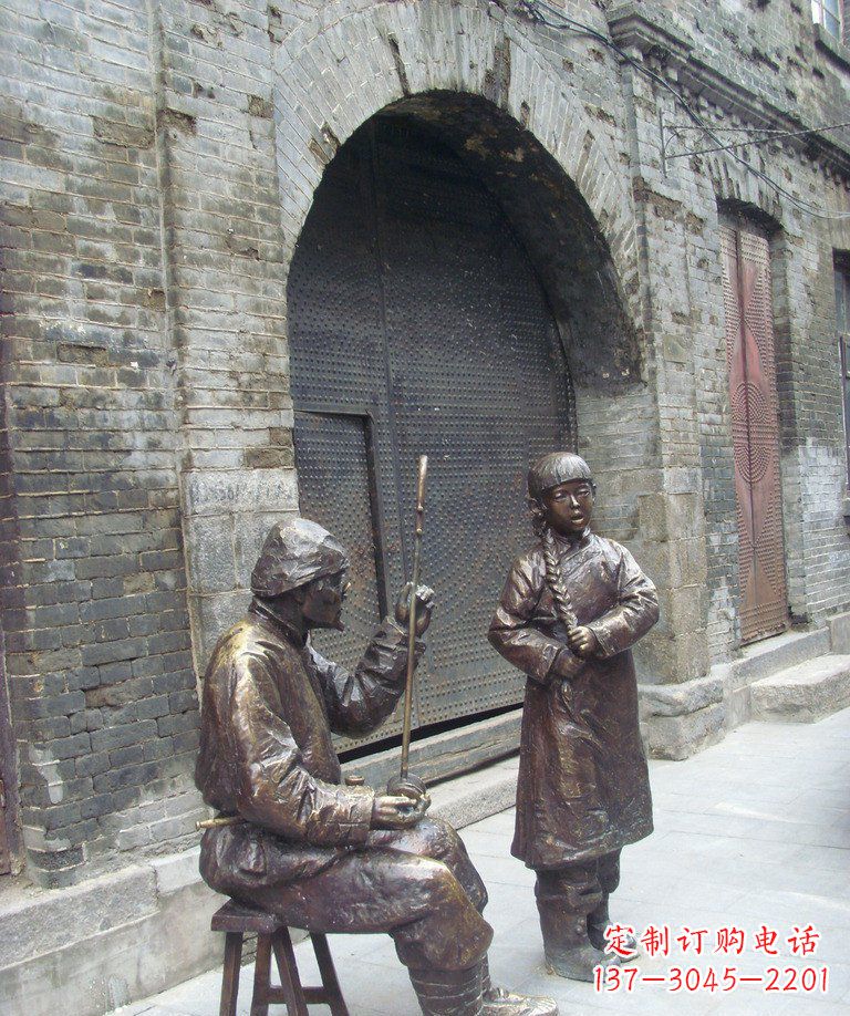 菏泽步行街拉二胡唱戏人物铜雕