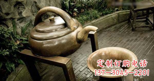 菏泽茶壶茶碗玻璃钢仿铜景观雕塑