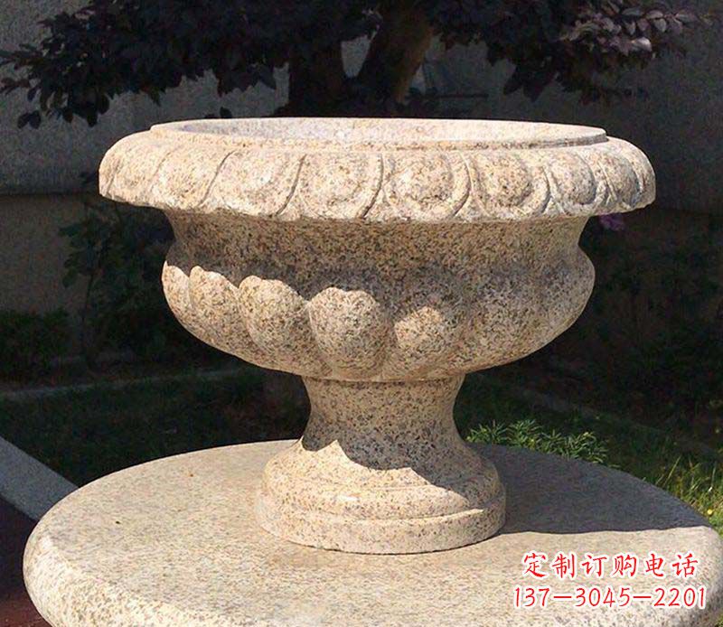 菏泽大理石花钵公园花盆石雕